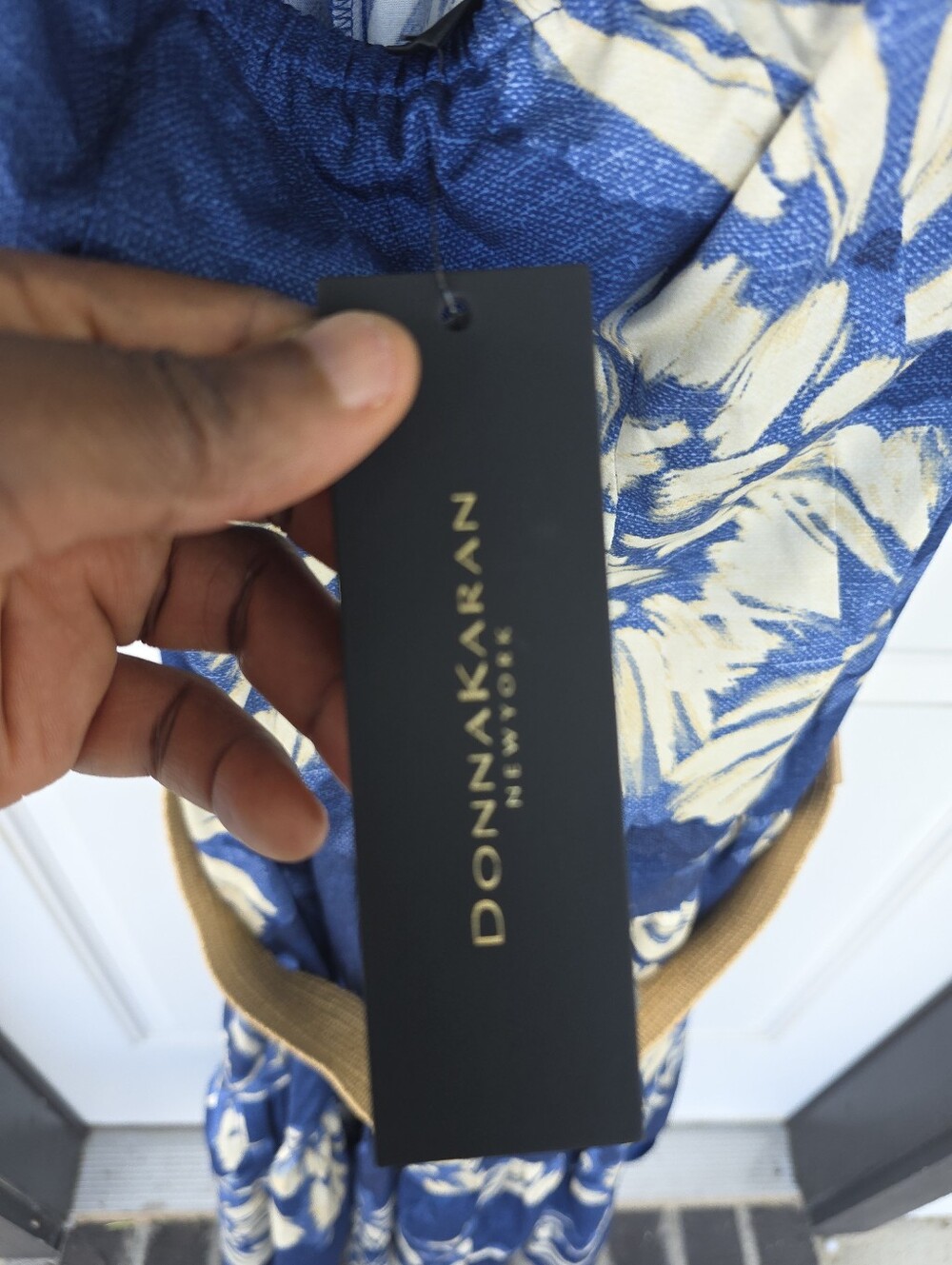 Donna Karan New York Halter Maxi Dress 16 Blue Floral Belted Resort NWT $199 - Picture 11 of 13